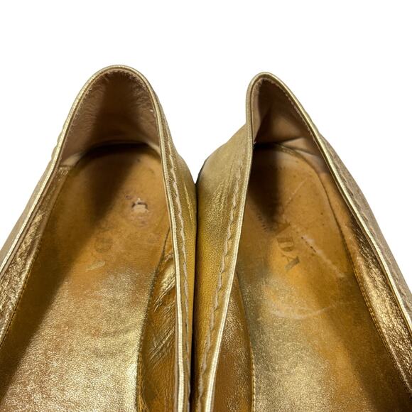 PRADA Gold Metallic Leather Espadrille Platform Loafer Slip On Shoes Size 9/9.5 - Picture 10 of 16